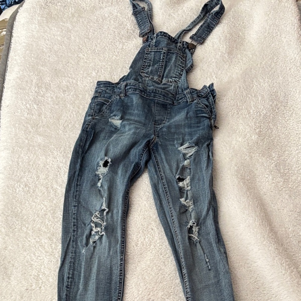 Dollhouse Ripped Blue Denim Overalls